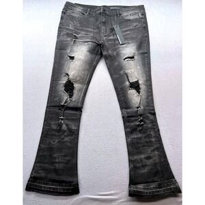 Rockstar Original Jeans Mens 42x34 Black Distressed Flare Denim